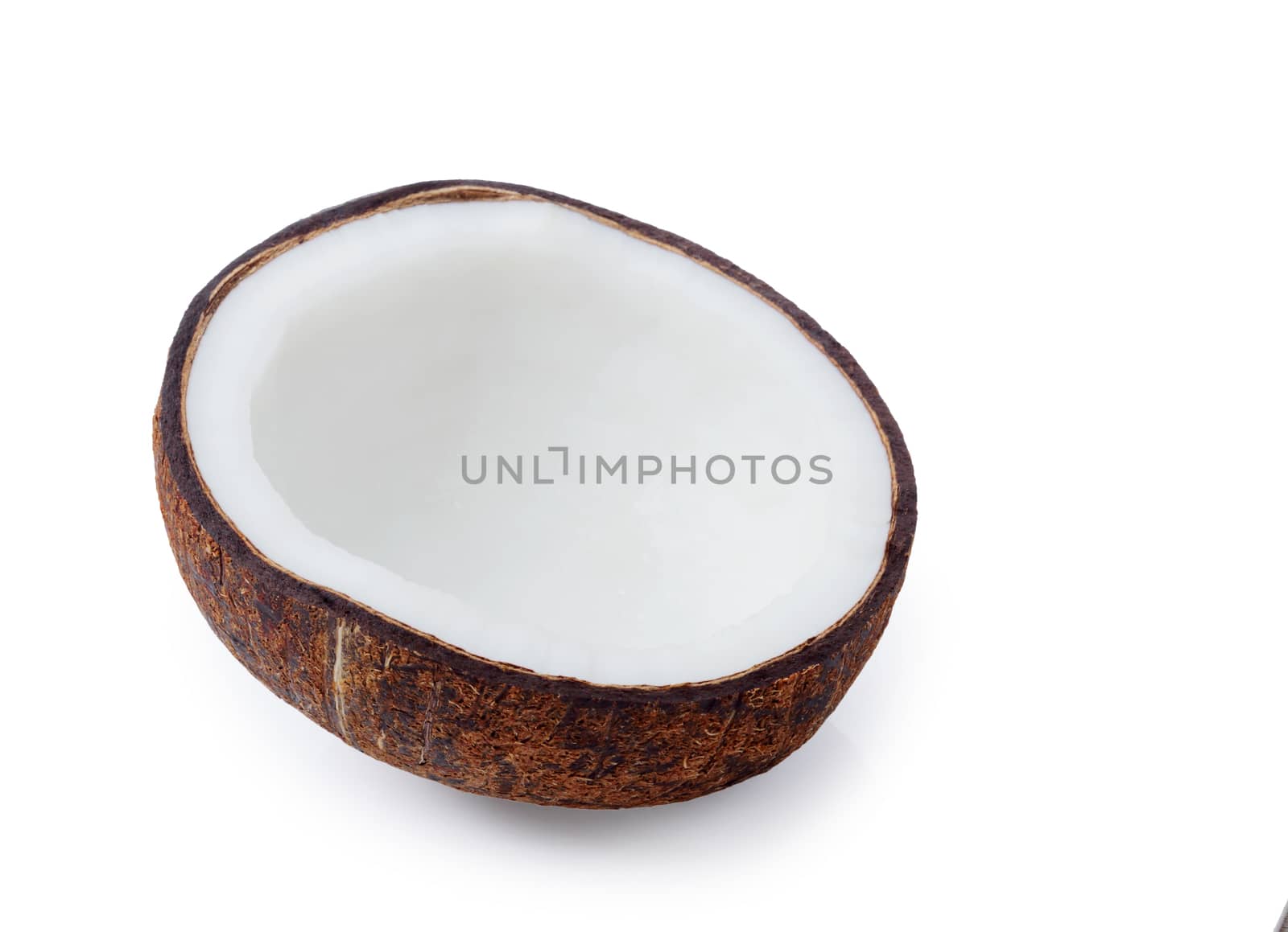 Half of fresh coconut isolated on white background clipping path.