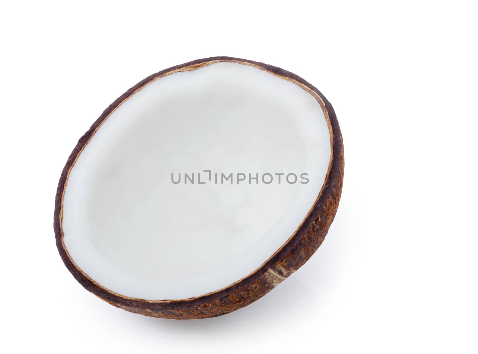 Half of fresh coconut isolated on white background clipping path.