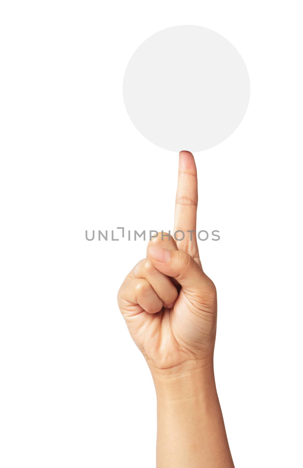 Beautiful woman hand holding sphere item isolated on white background, clipping path.