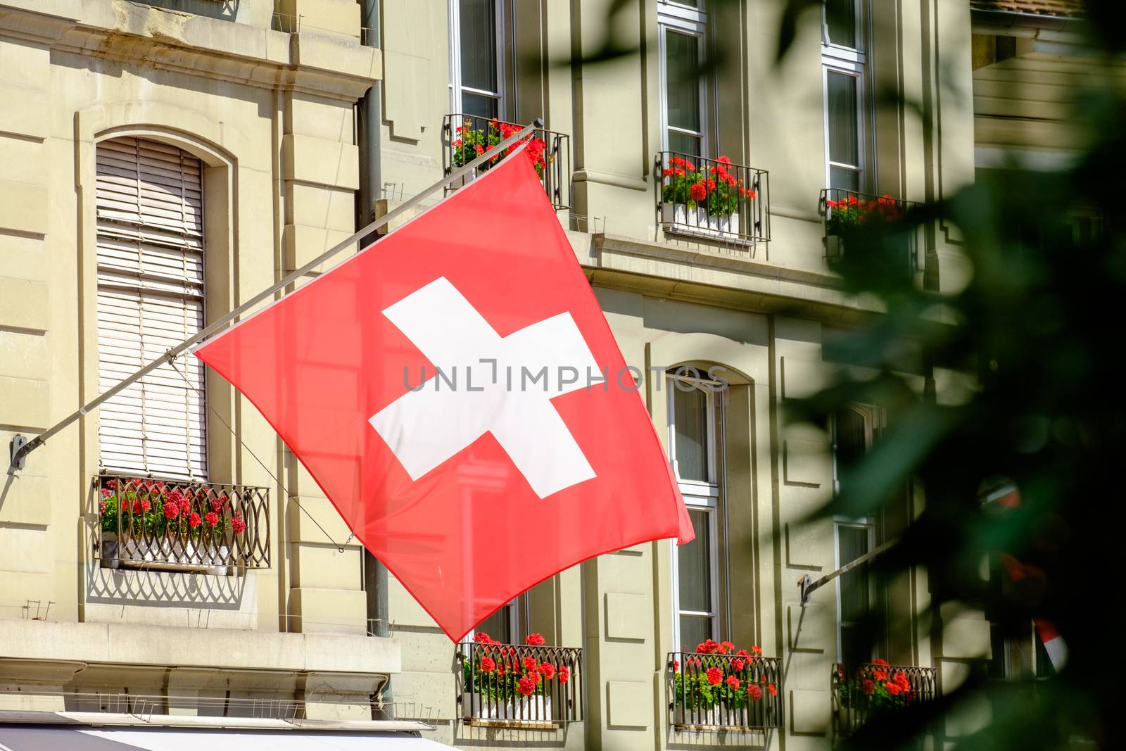 Flag of Swiss in the city Bern by w20er