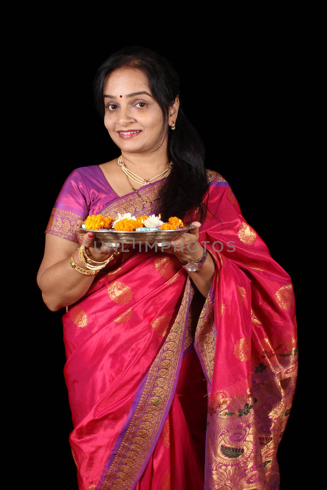 Beautiful Indian Woman with Ritual Plate by thefinalmiracle