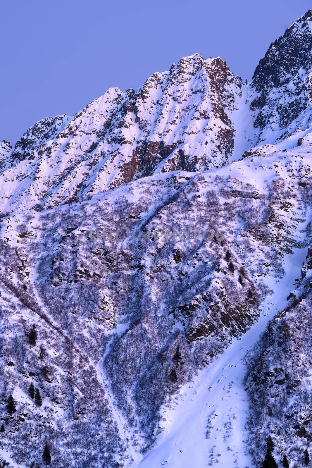 Beautiful twilight view on the Passo Tonale, Western Dolomites, Italy