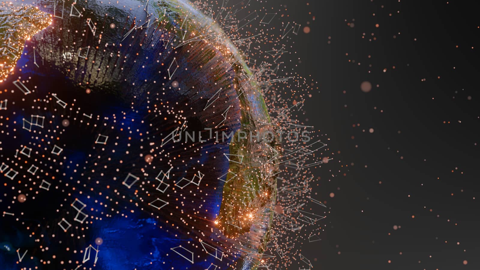 Connection lines and dots around Earth globe, Futuristic technology background. 3D illustration. Elements of this image furnished by NASA