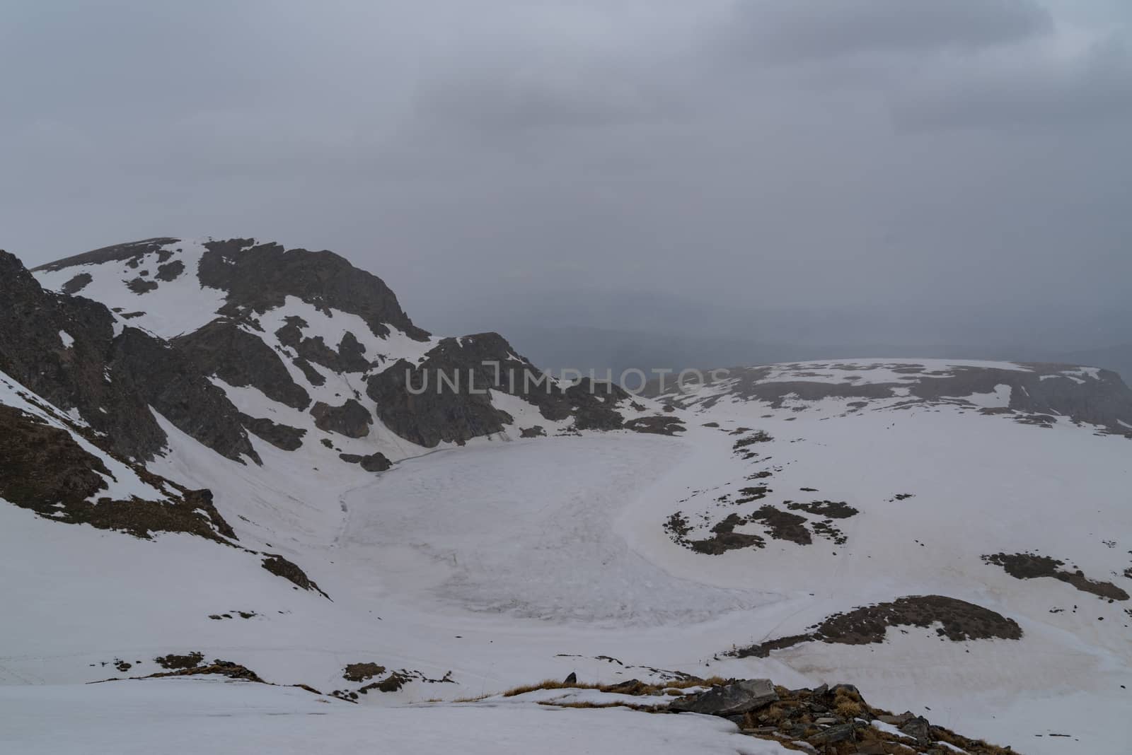 Winter mountain landscape in Bulgaria, Rila mountain, Seven Rila Lakes.