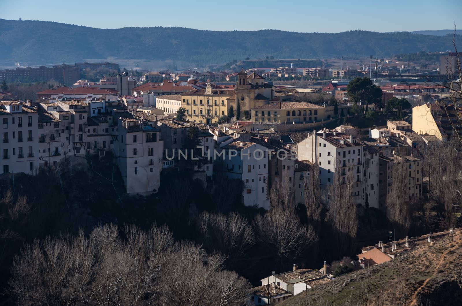 View to Cuenca old town. View from medieval part of city, built on the steep sides of a mountain. Cuenca, Spain