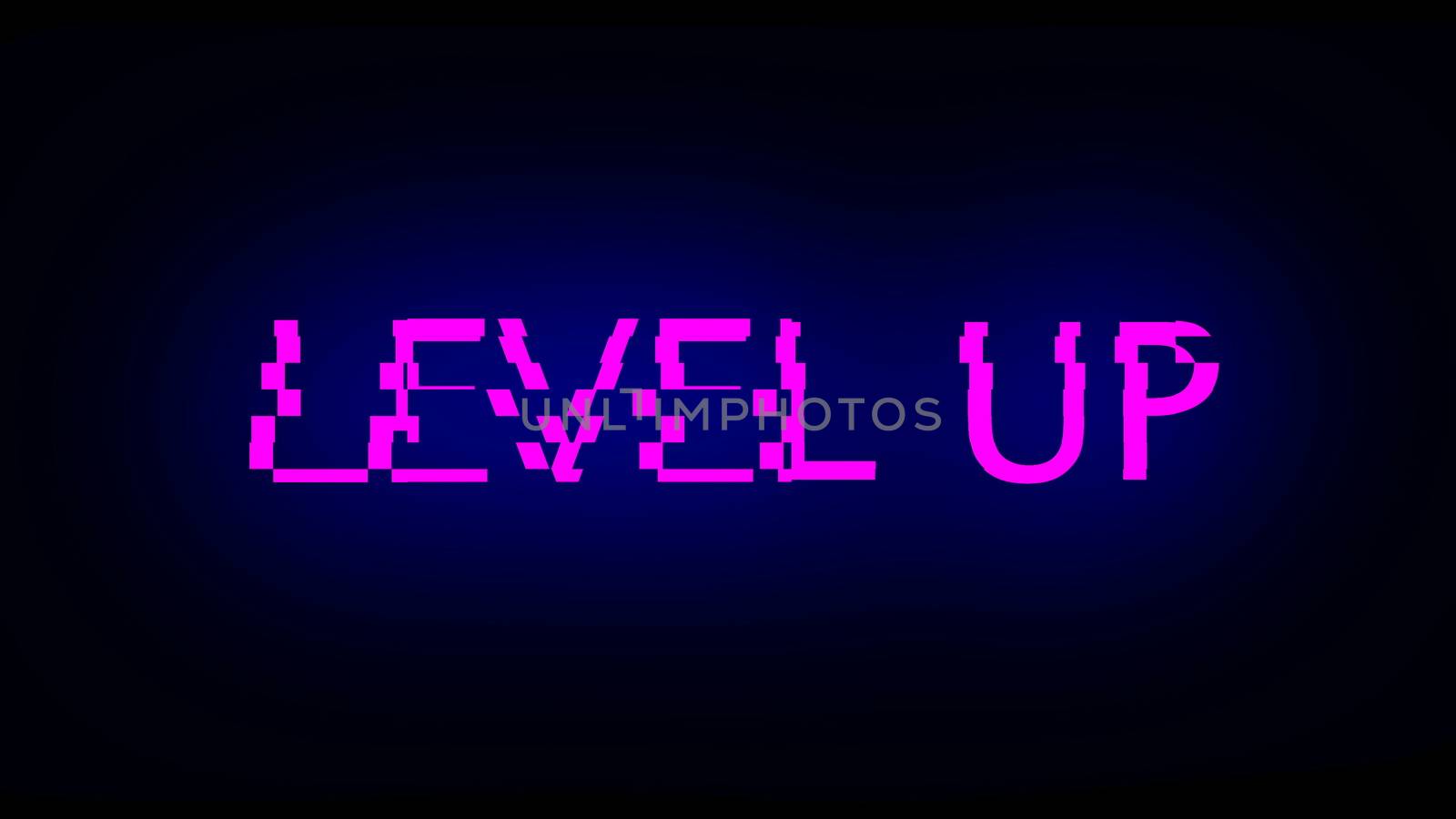 Letters of Level up text with noise on black, 3d render background, computer generating for gaming by nolimit046