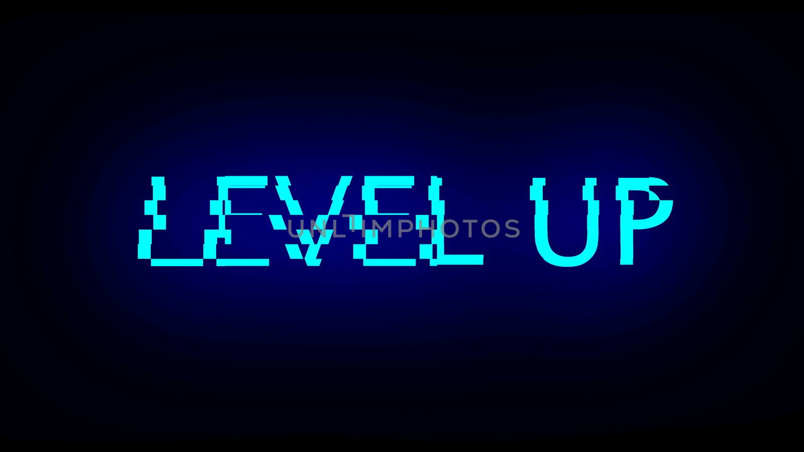 Letters of Level up text with noise on black, 3d rendering background, computer generating for gaming