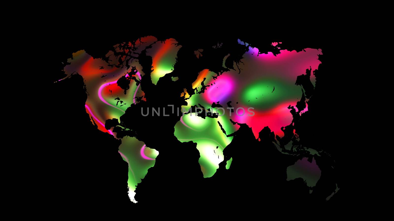 Colourful world map on black background, flat Earth, globe worldmap icon, 3d render backdroung by nolimit046