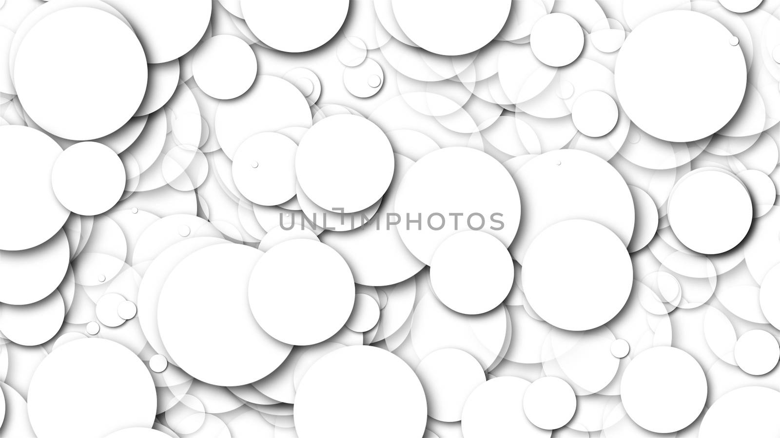 Many white chaotic round particles, computer generated abstract background, 3D rendering background