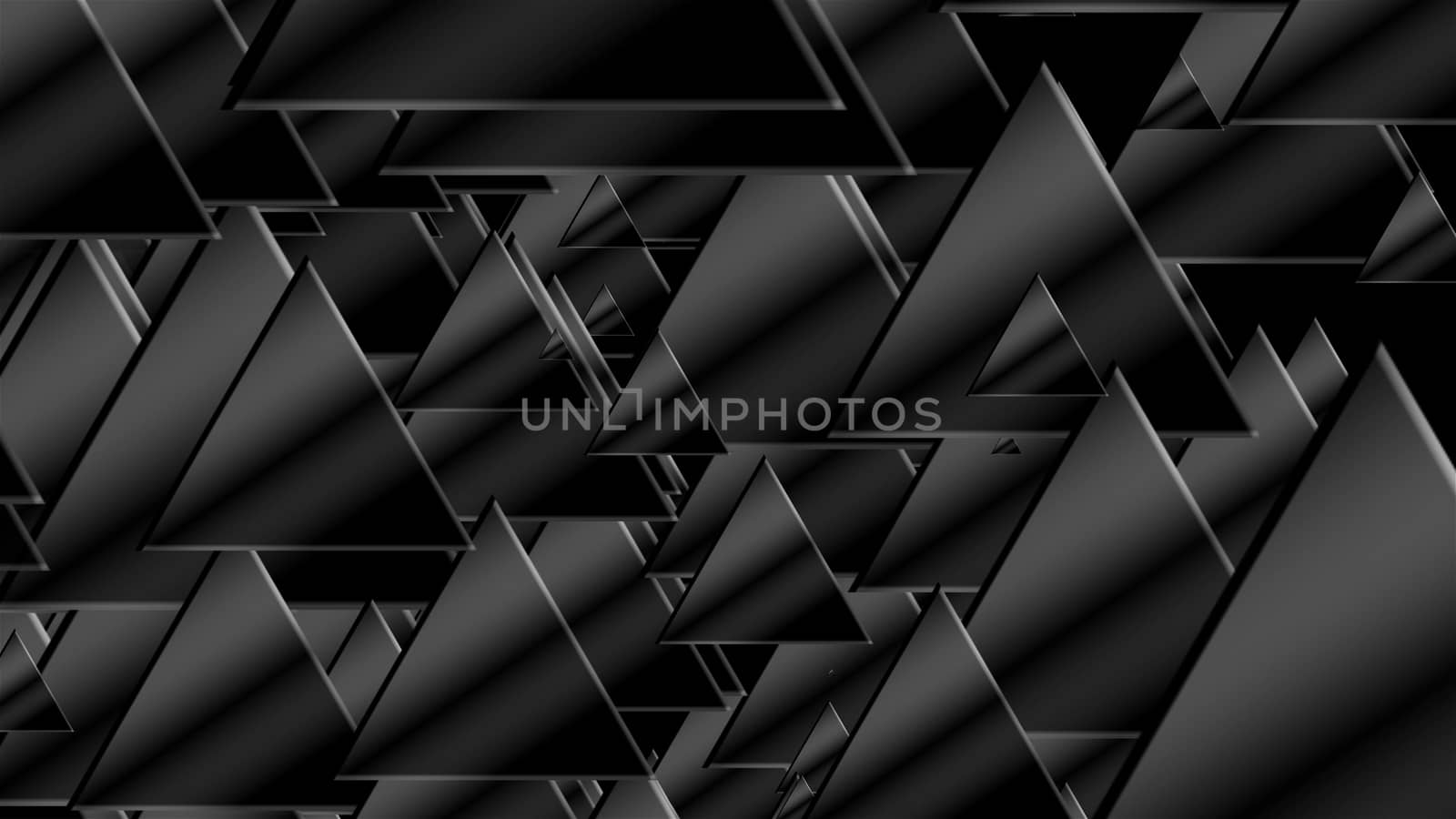 Many black triangles for technology background, 3D render computer generated abstraction by nolimit046