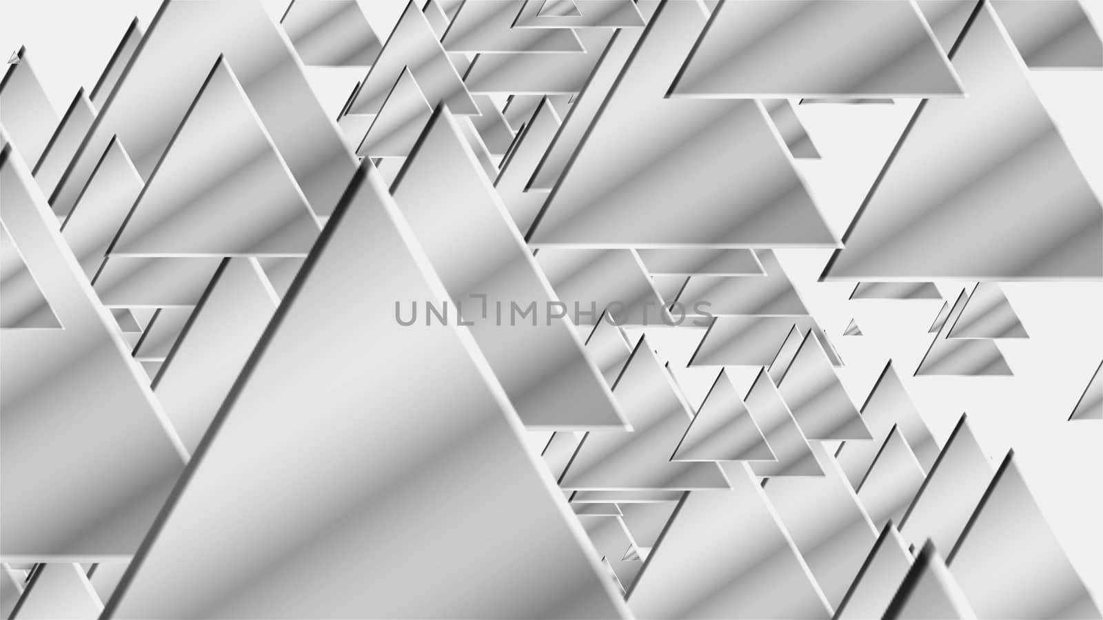 Many white triangles for technology conceptual background, 3D render computer generated abstraction by nolimit046