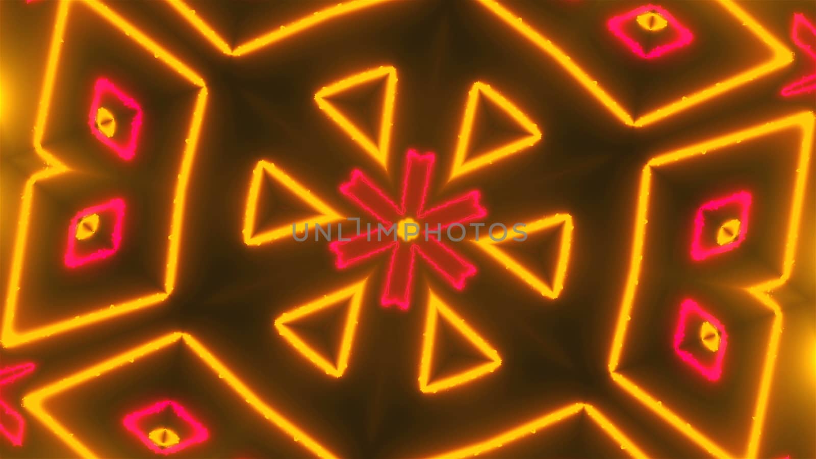 Beautiful abstract symmetry kaleidoscope with shiny neon lines, 3d render backdrop, computer generating background by nolimit046