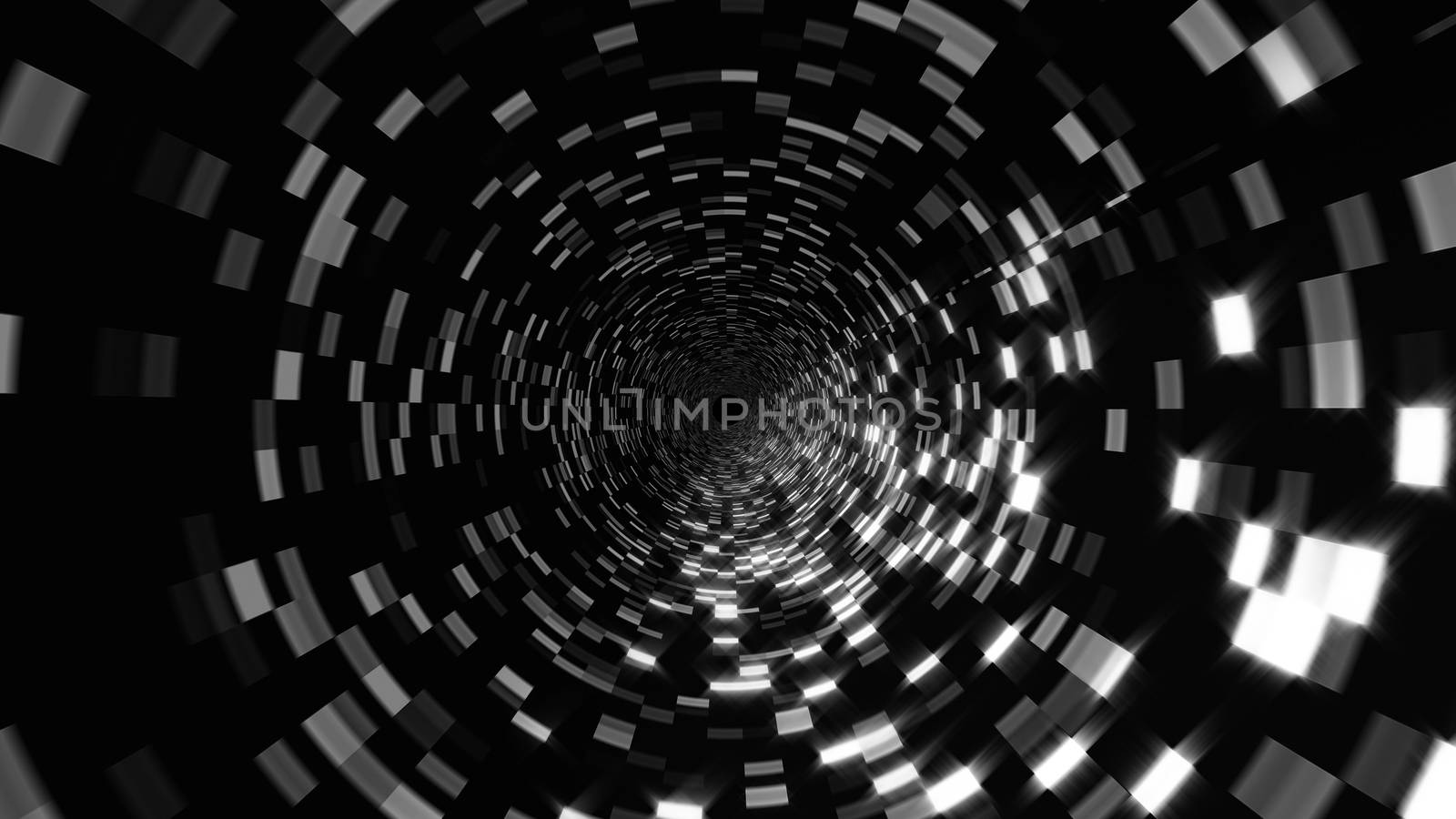 Abstract technology tunnel with shiny particles, moving in virtual space, traveling in space, 3d rendering by nolimit046