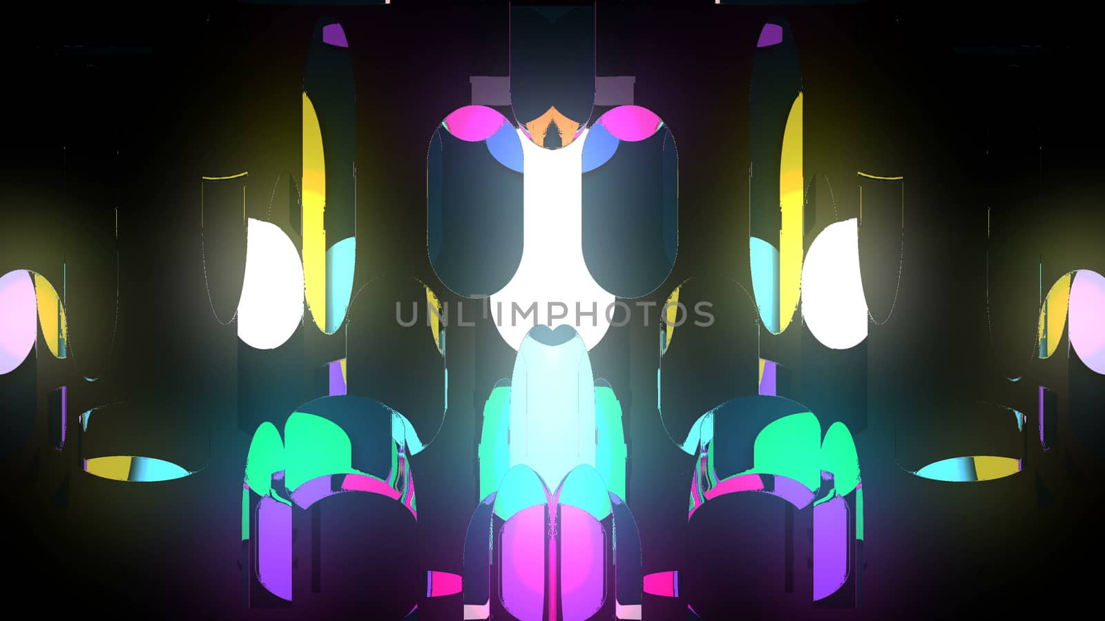 Distorsion and glitch of bright colorful shapes, computer generated abstract background, 3D rendering background