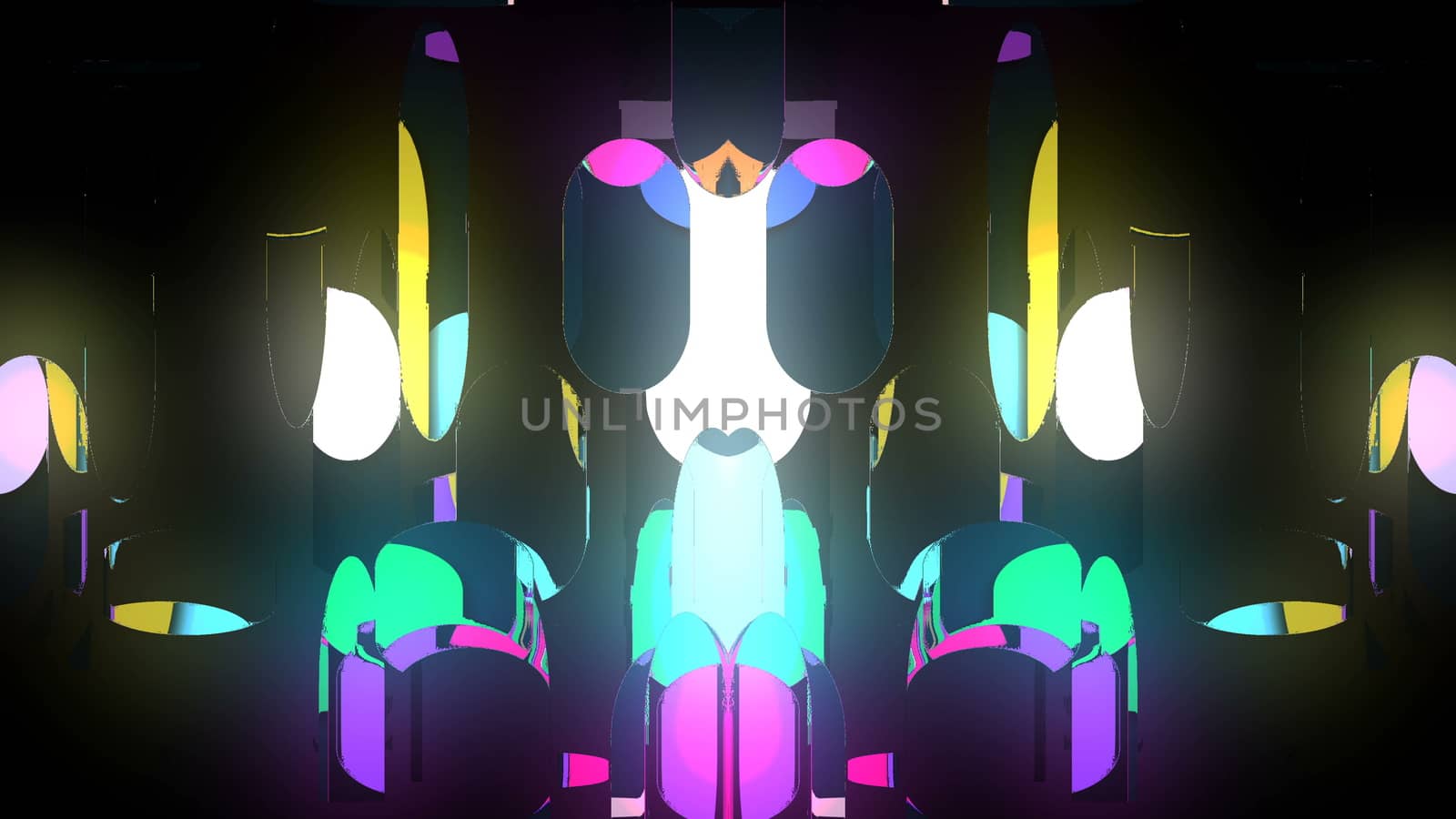 Distorsion and glitch of bright colorful shapes, computer generated abstract background, 3D rendering background