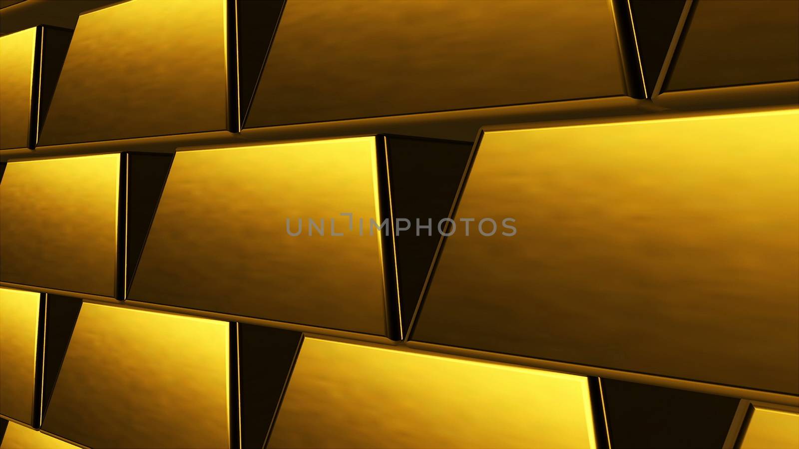 Many rows of golden bars as bank vault, computer generated abstract background, 3D render by nolimit046