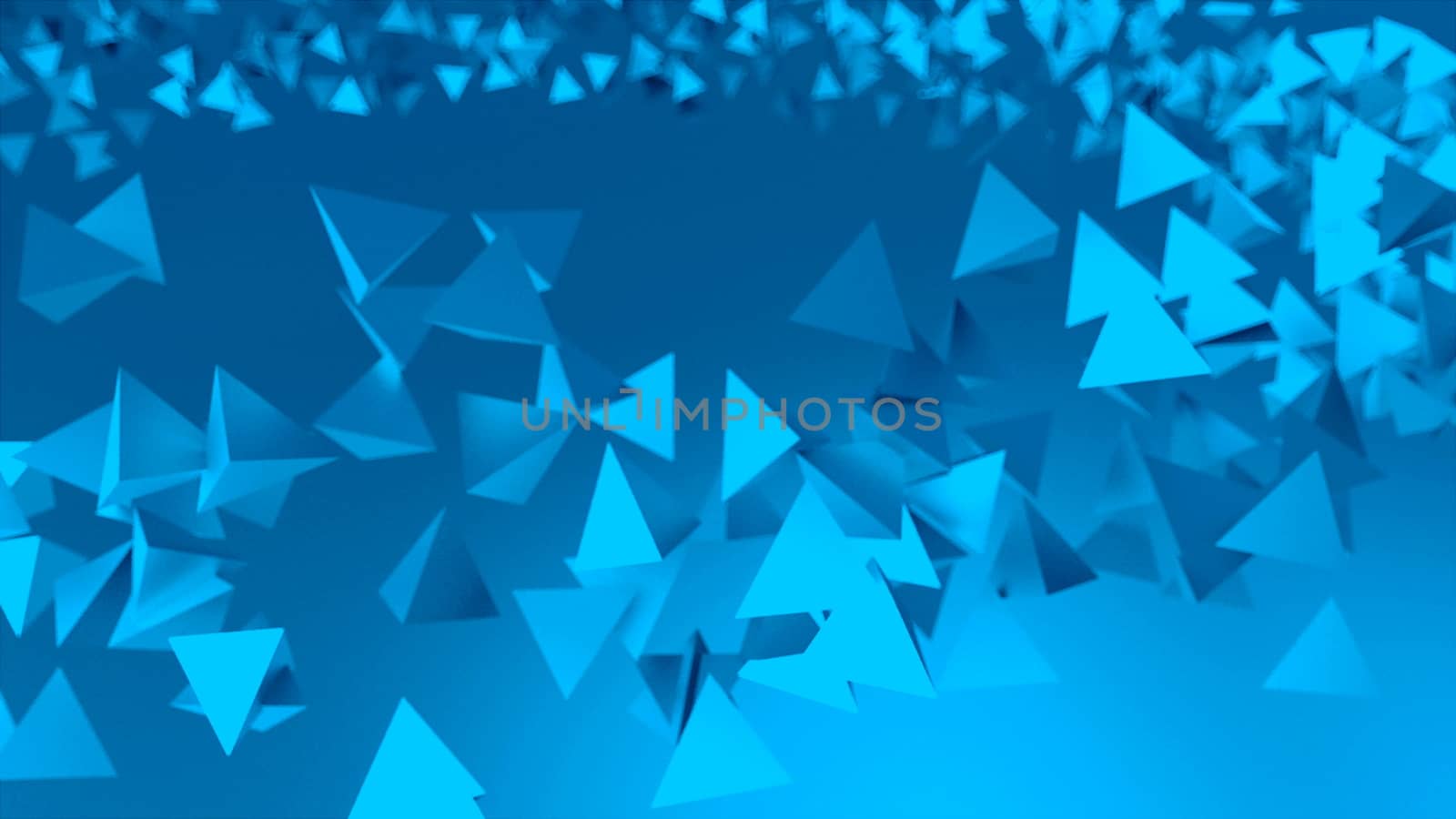 Many chaotic low poly shapes pyramids for technology conceptual background, 3D render by nolimit046