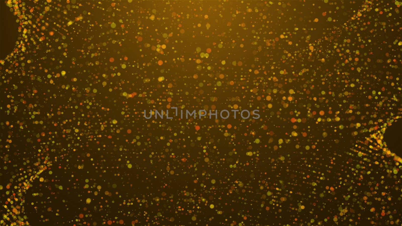 Abstract celebrate gold glitters in spiral shape with lighting, computer generated abstract background, 3D rendering