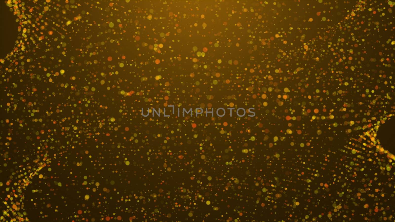 Abstract celebrate gold glitters in spiral shape with lighting, computer generated abstract background, 3D rendering