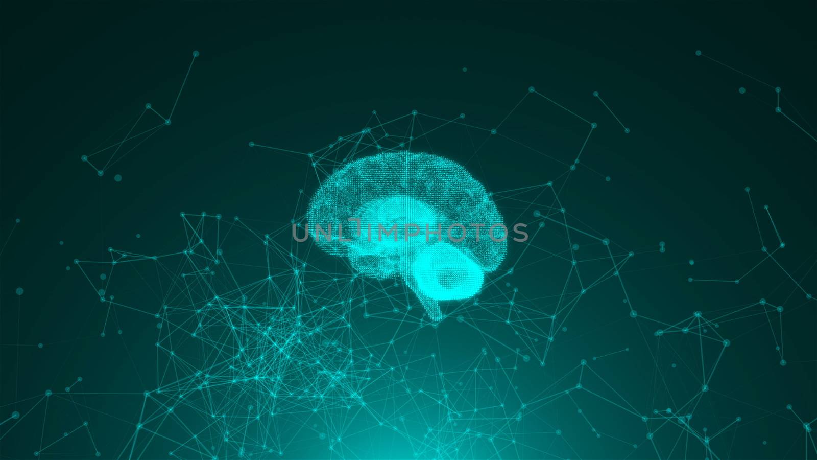 3d render of brain on background with many connection dots, concept for science, technology, internet by nolimit046