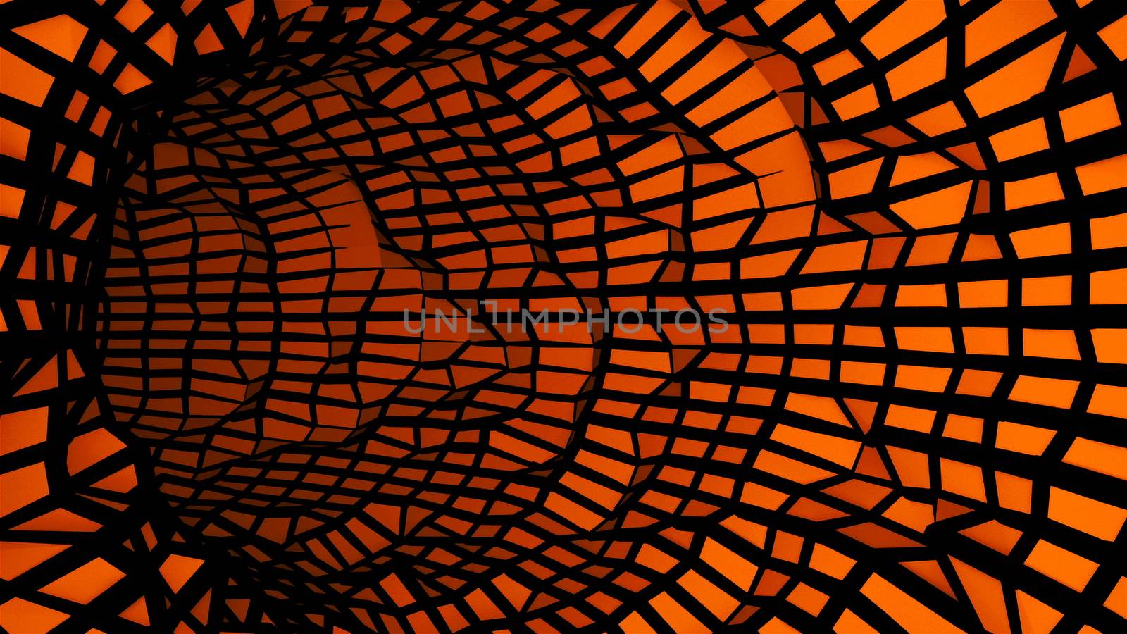 Abstract low poly tunnel with black edges, moving in virtual space, traveling in space, 3d rendering background