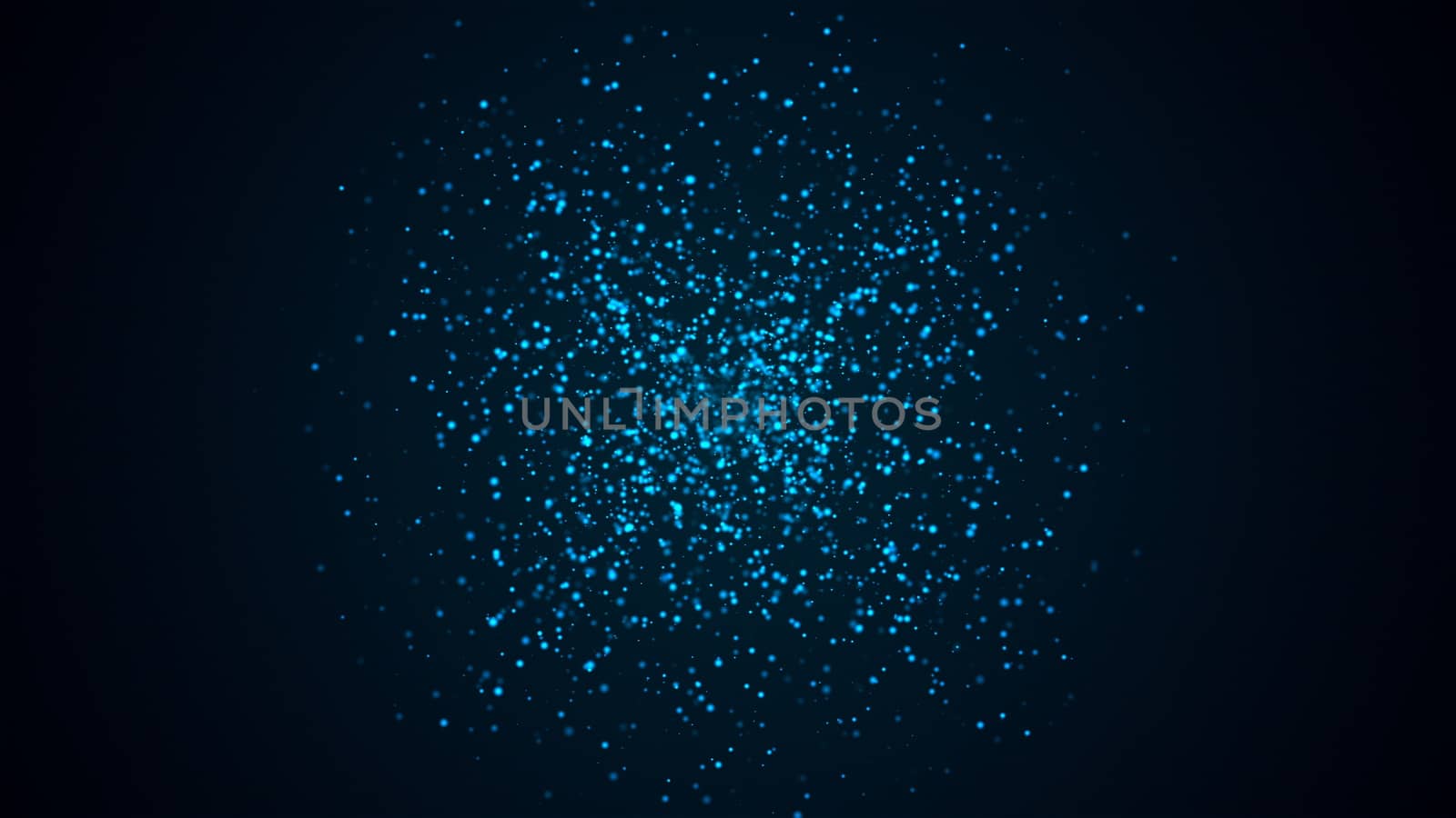 Many abstract small blue particles in sphere shape in space, computer generated abstract background, 3D rendering