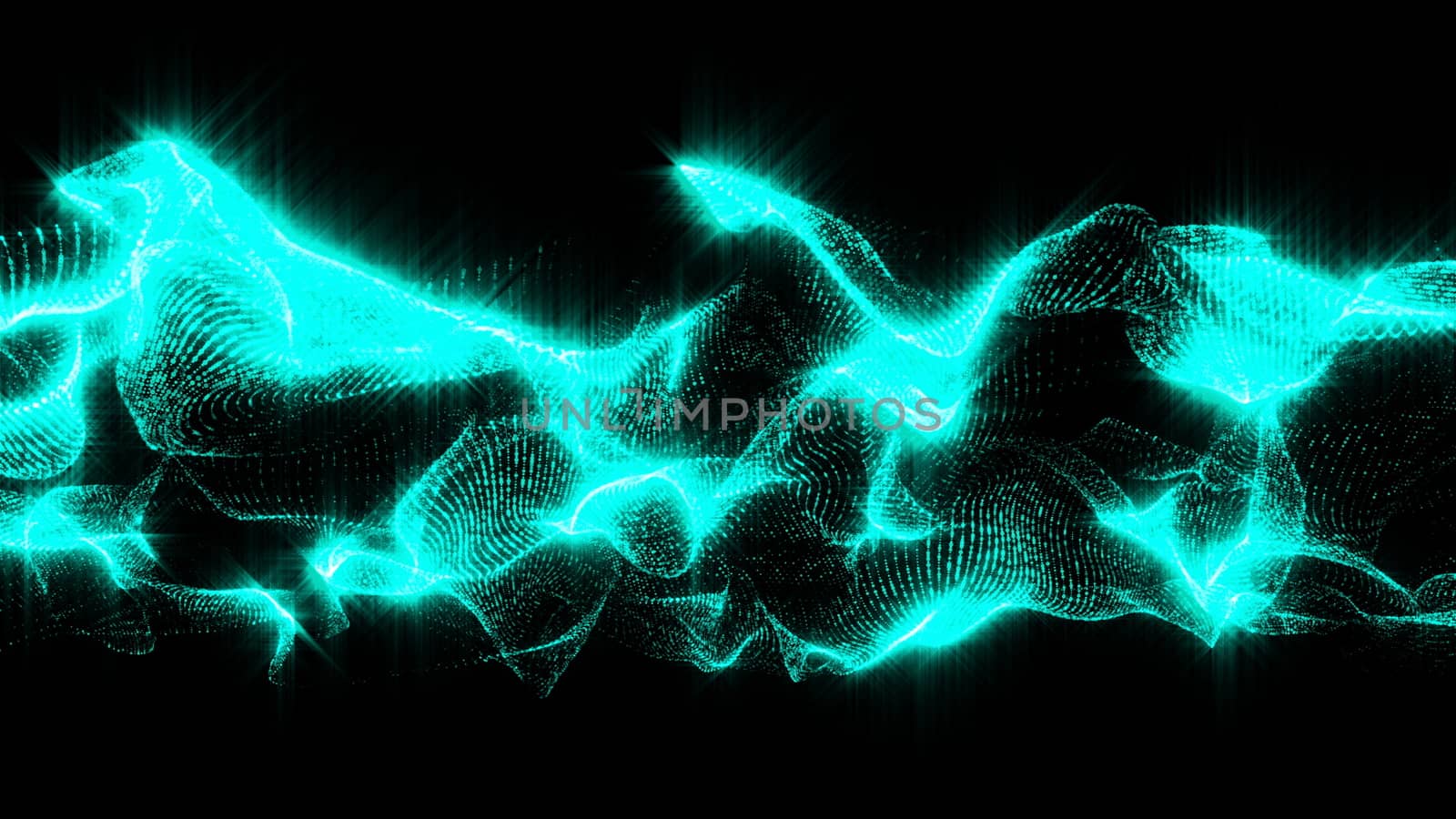 Space with particles and waves, effect of cloth, 3d background, computer rendering abstraction
