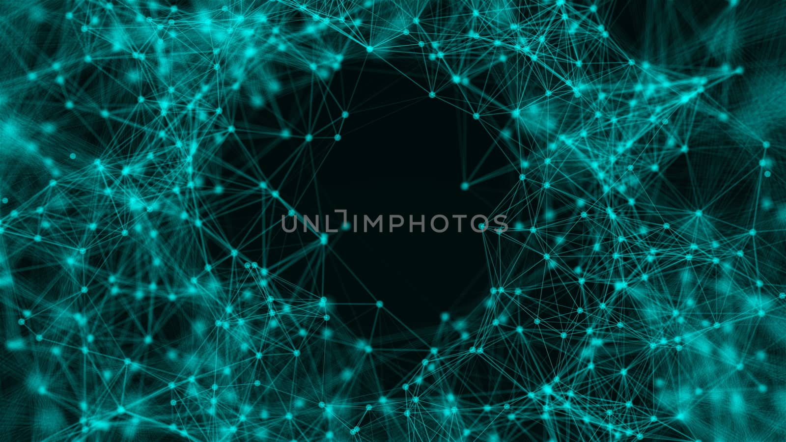 Fflying into technology, space tunnel with many connecting dots and lines, connection structure background, 3d rendering backdrop