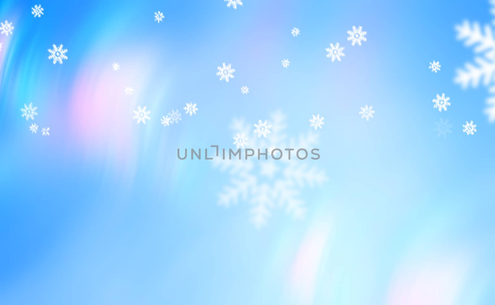 Falling snowflakes with shining effect, computer generated winter background, 3D rendering