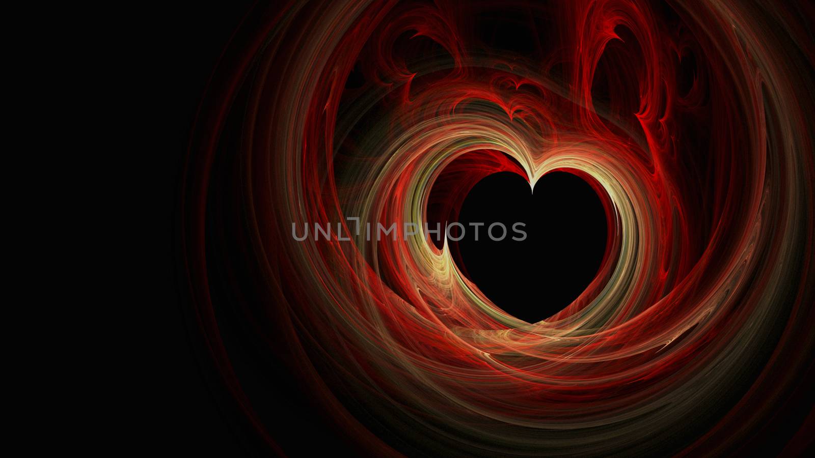 Abstract bright hearts shape in space, 3d rendering computer generated background