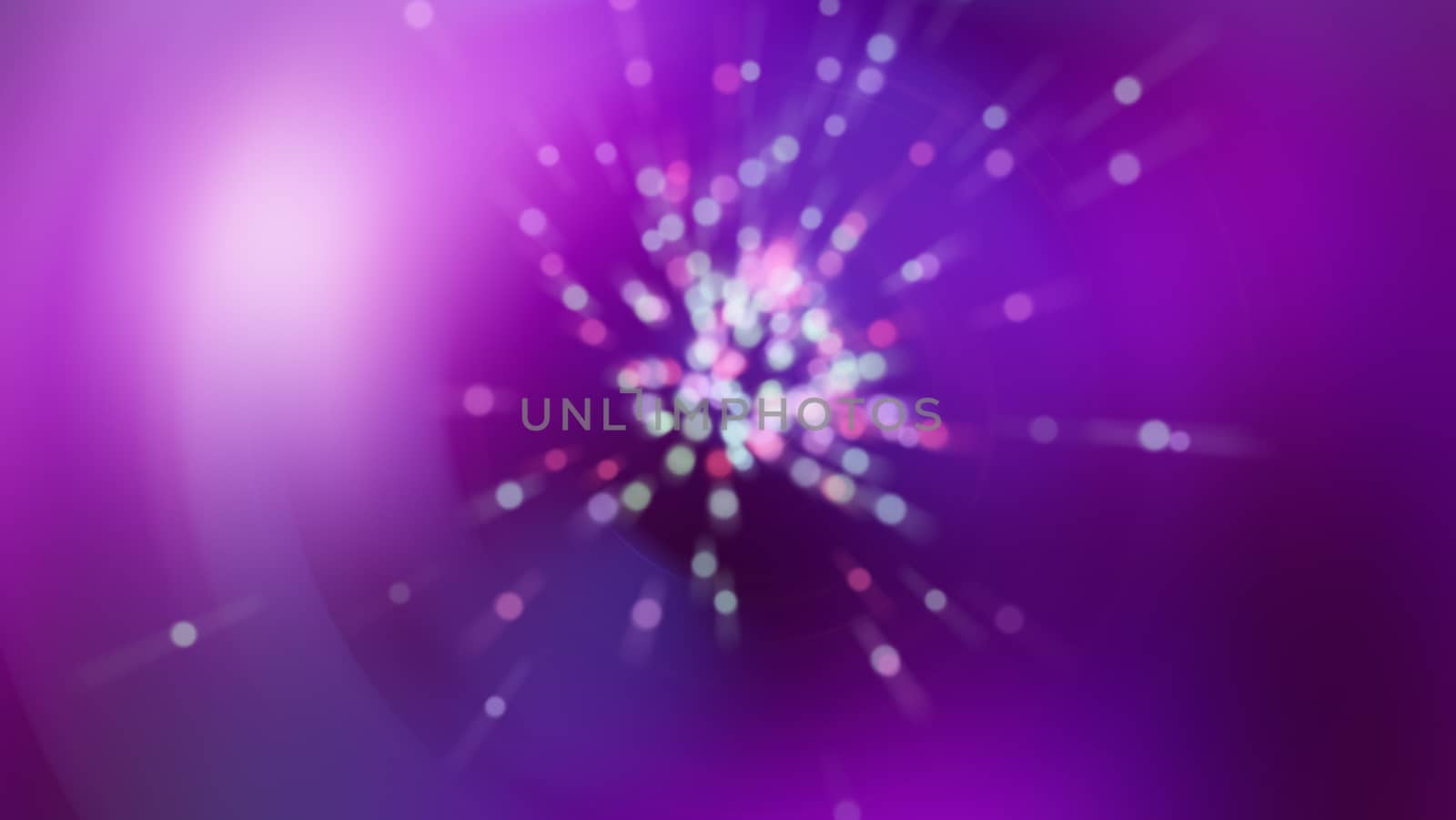 Purple bright light, shiny blurred dots, bright background, 3d rendering computer generated illustration