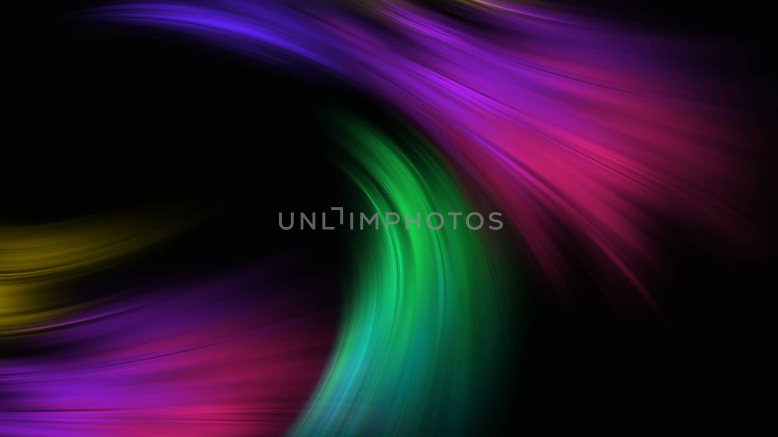 Bright flying lines in darkness, modern abstract 3d rendering, computer generated illustration