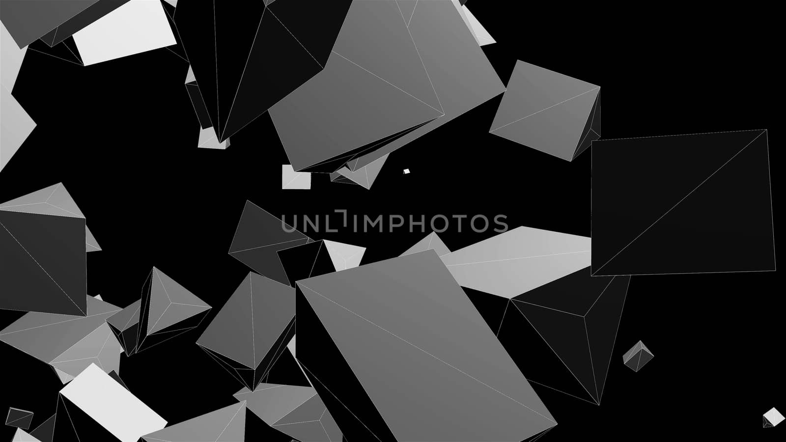 Wireframe abstract shapes, chaotic space, 3d rendering computer generated background by nolimit046