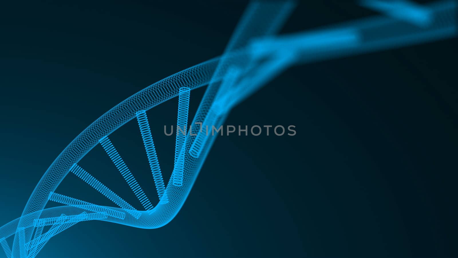 Abstract 3d background with molecule of DNA with many dots, science concept, futuristic computer generated backdrop