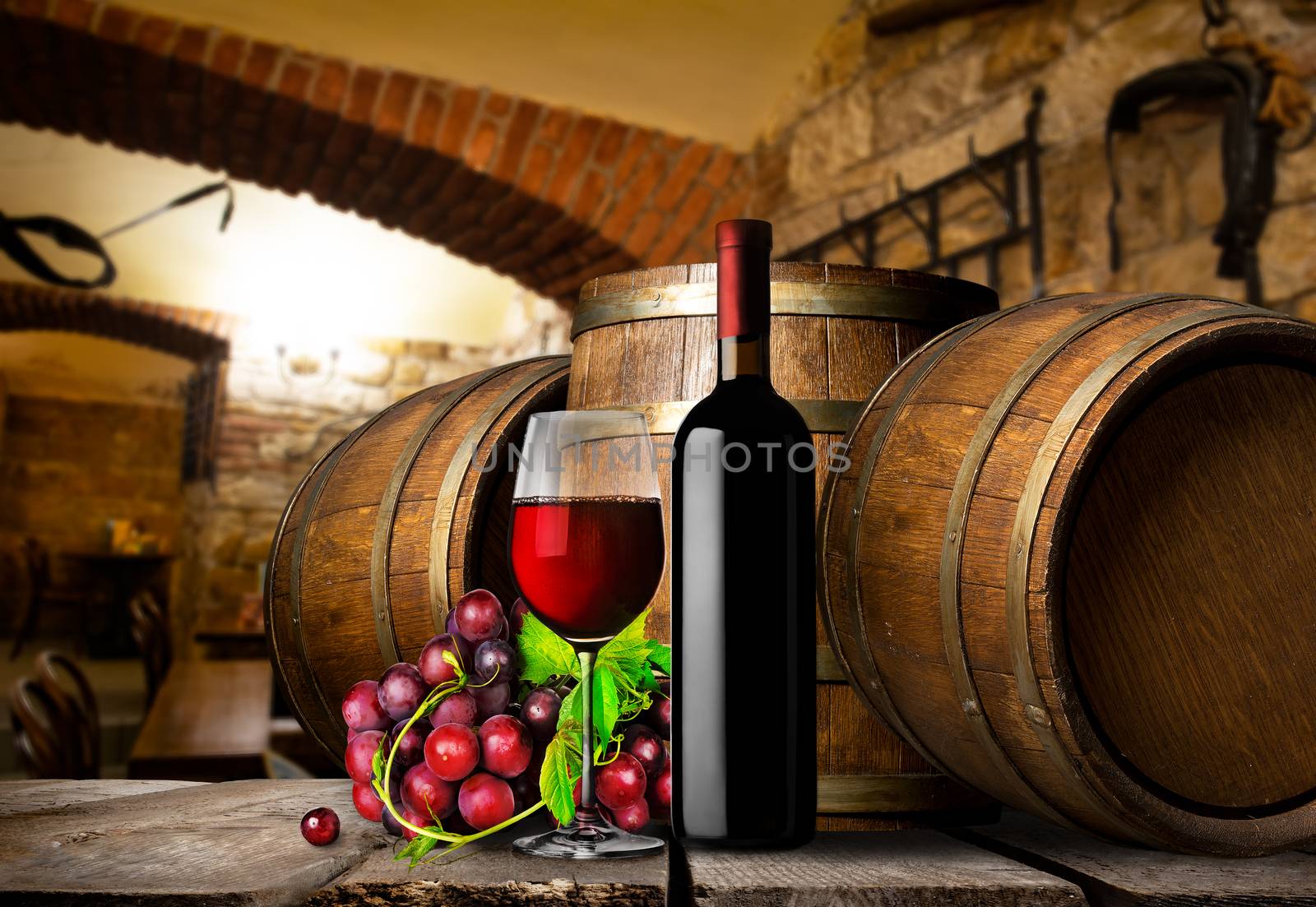 Wine cellar and grapes by Givaga