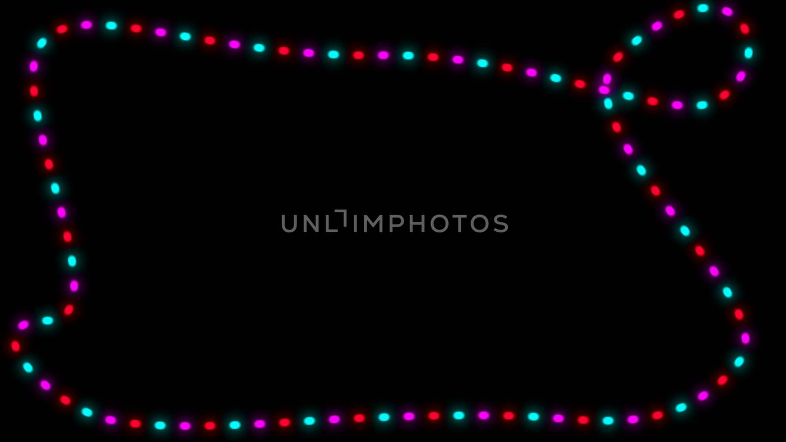 Bright frame with christmas lights, 3d rendering background, element for design, computer generating