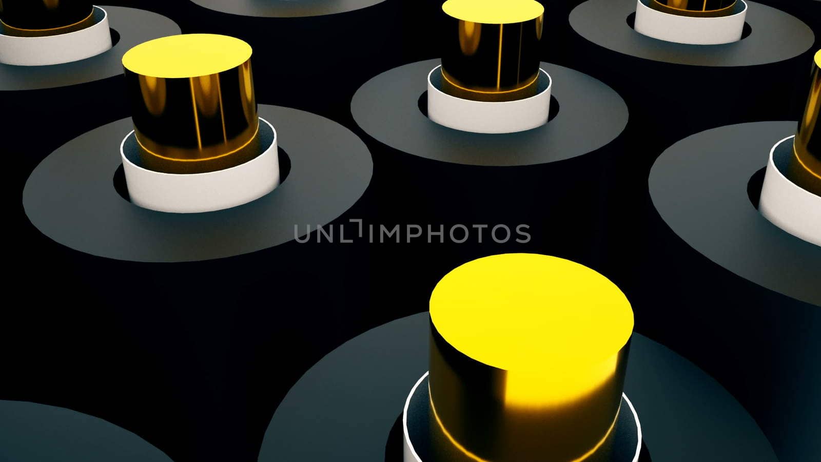 Many 3D shiny cylinders, abstract computer generated backdrop, 3D rendering