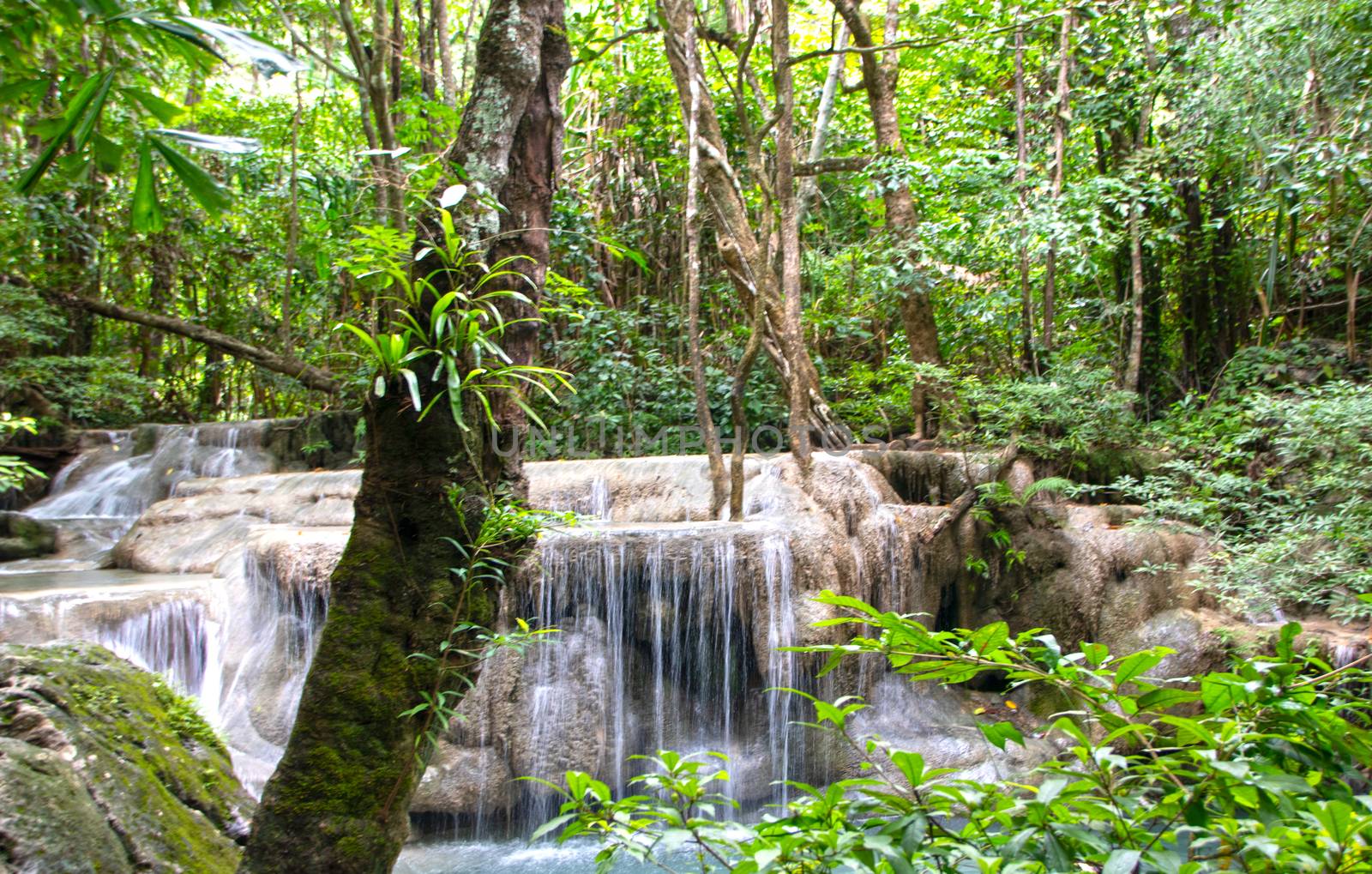 Beautiful landscape of Erawan falls at the national park of Kanchanaburi province, Thailand