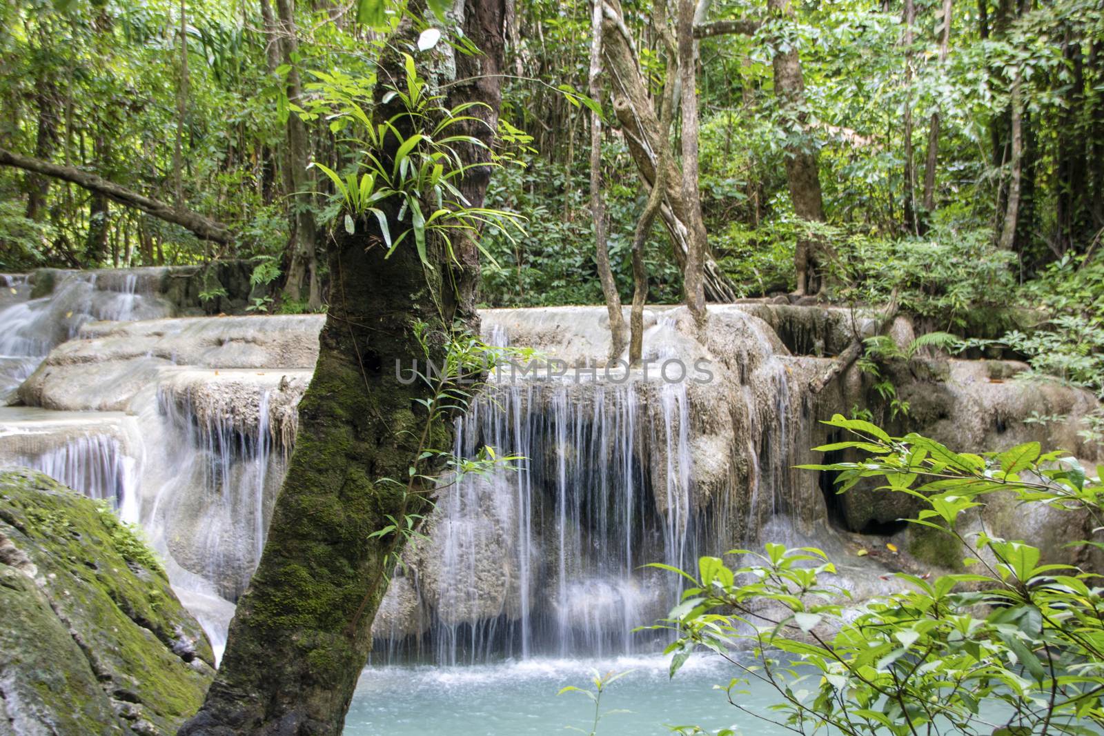 Beautiful landscape of Erawan falls at the national park of Kanchanaburi province, Thailand