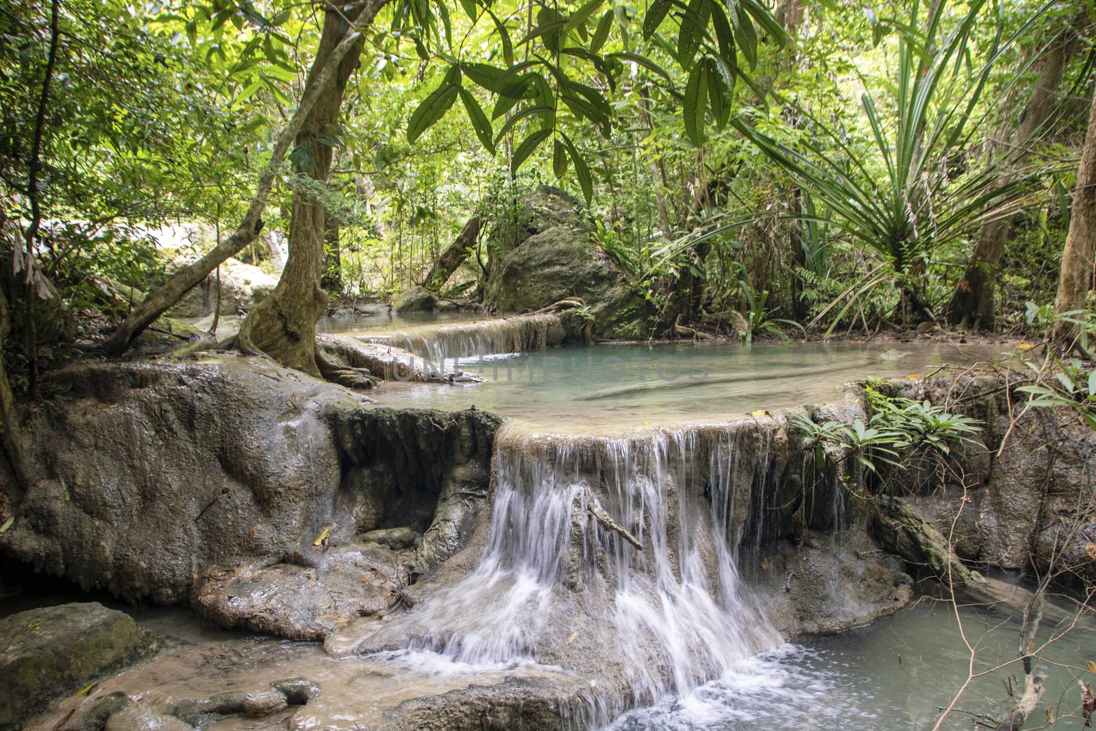 Beautiful landscape of Erawan falls at the national park of Kanchanaburi province, Thailand