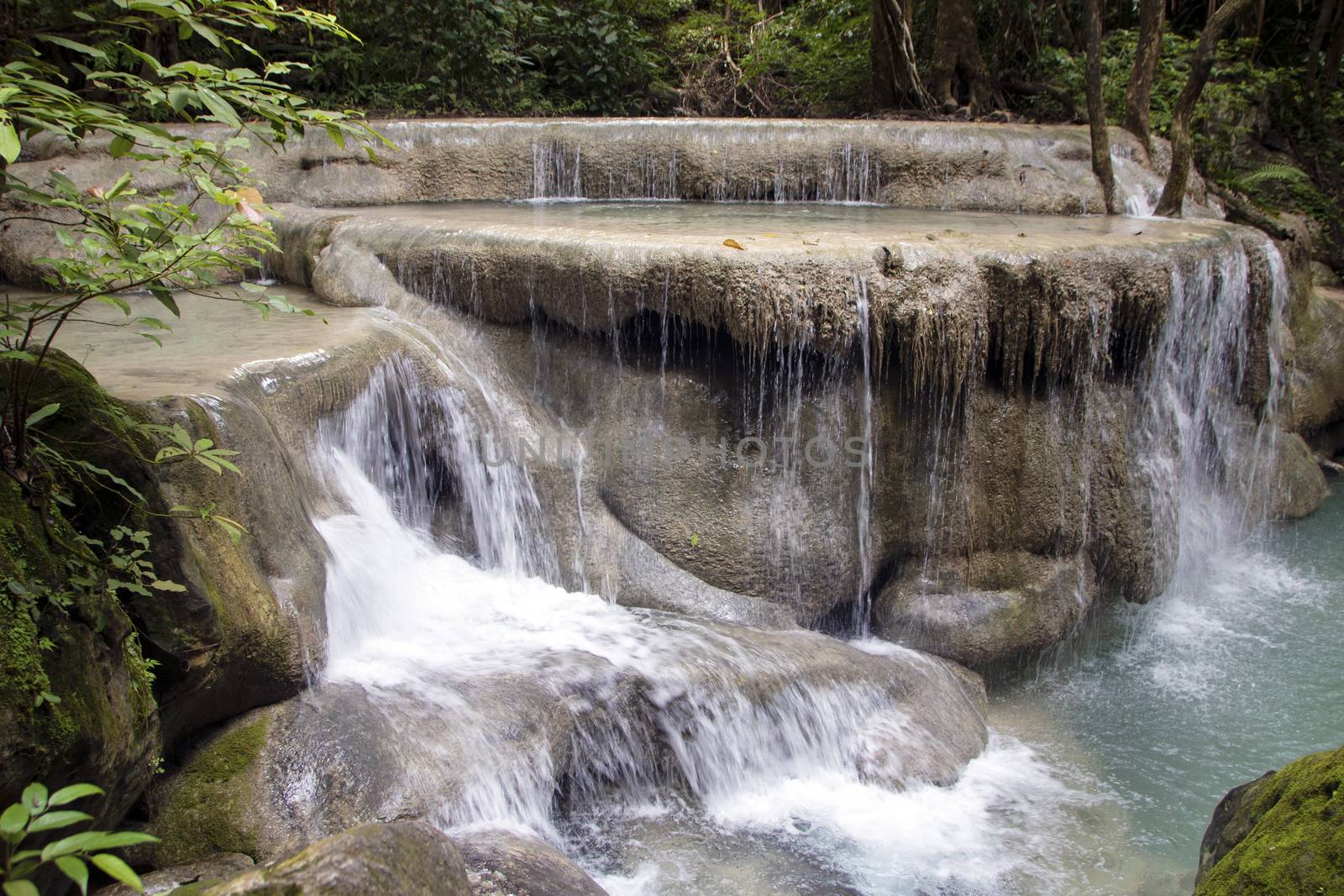 Beautiful landscape of Erawan falls at the national park of Kanchanaburi province, Thailand