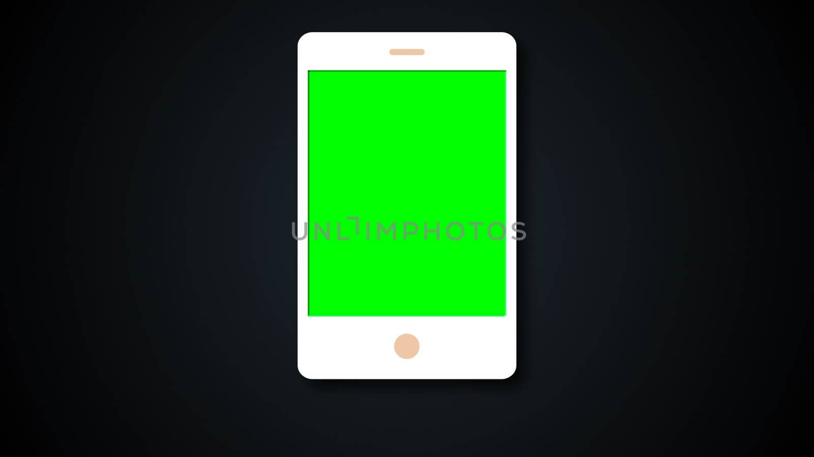 White flat phone white screen with chroma key, modern smartphone design, 3d rendering background. by nolimit046