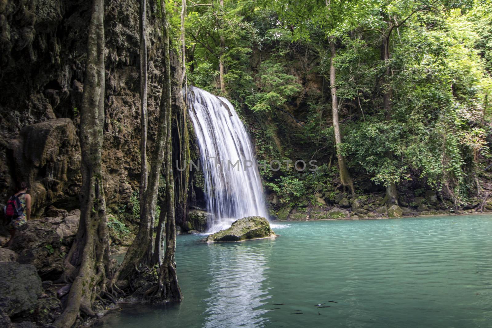 Beautiful landscape of Erawan falls at the national park of Kanchanaburi province, Thailand