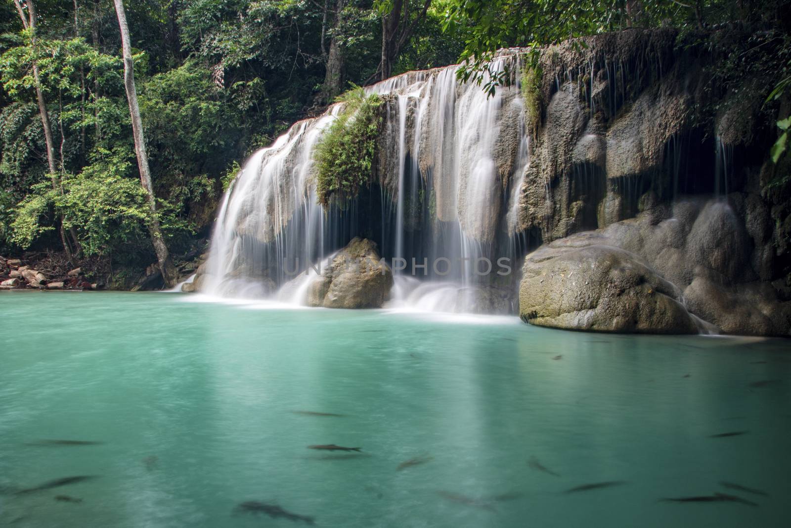 Beautiful landscape of Erawan falls at the national park of Kanchanaburi province, Thailand