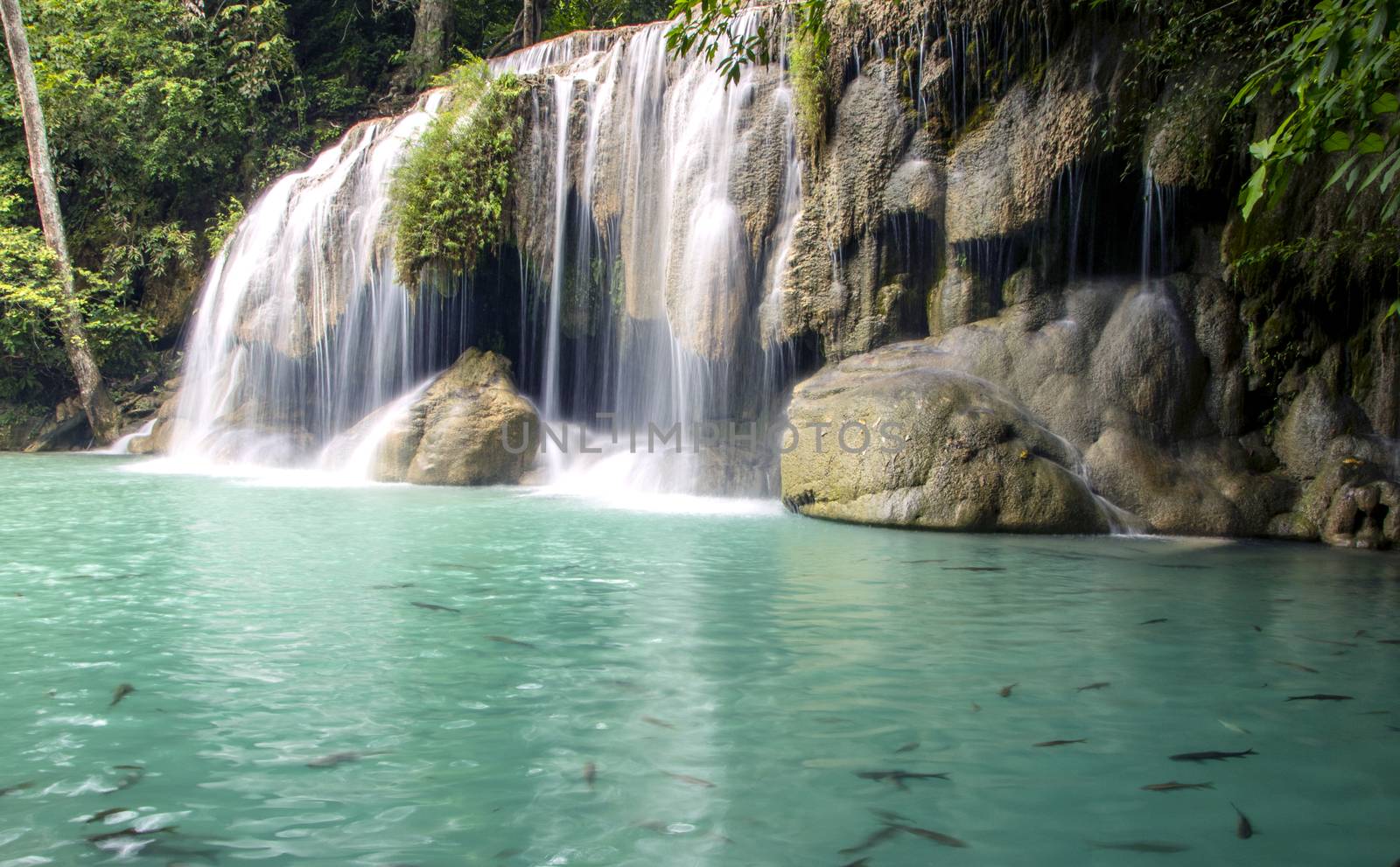Beautiful landscape of Erawan falls at the national park of Kanchanaburi province, Thailand