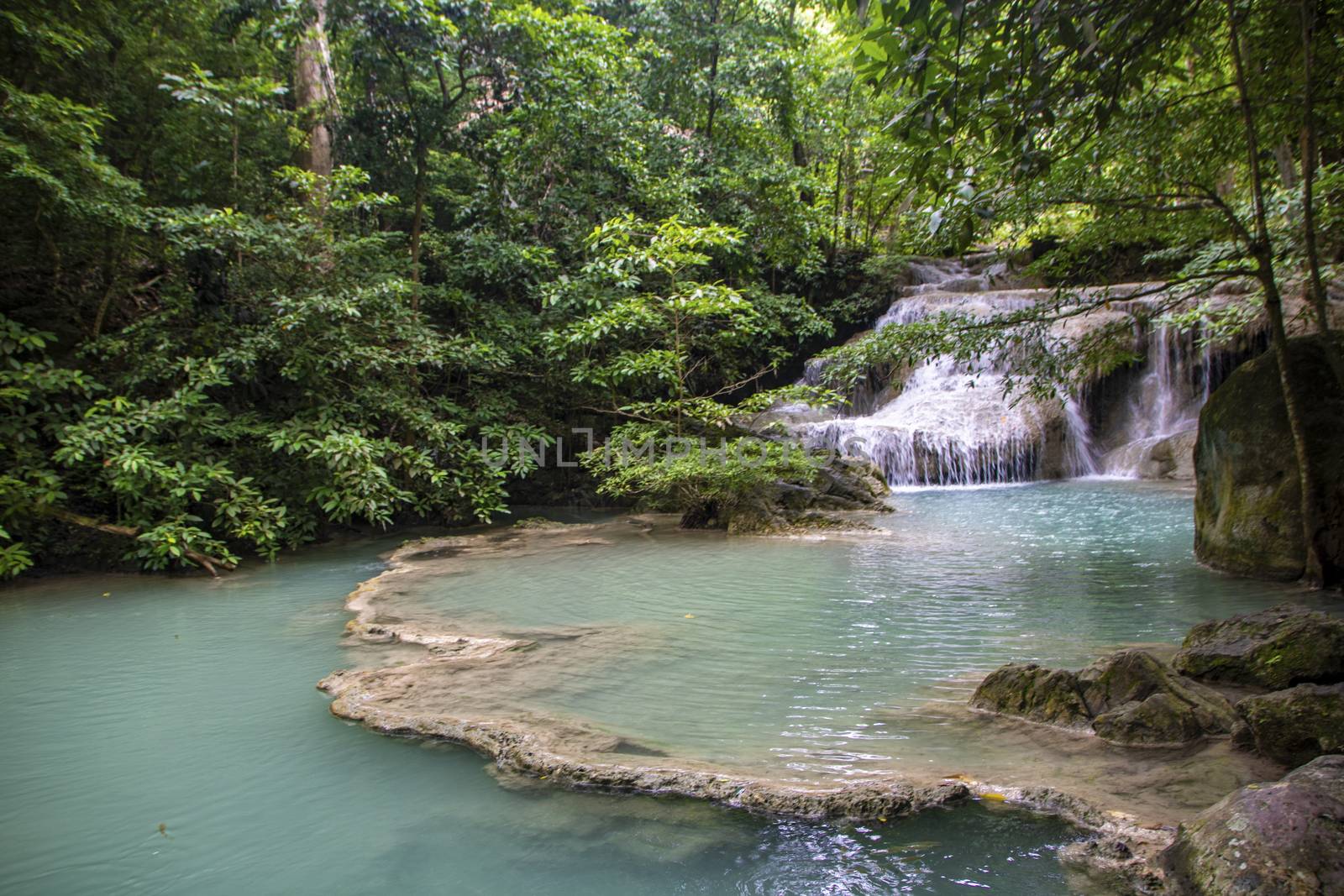 Beautiful landscape of Erawan falls at the national park of Kanchanaburi province, Thailand