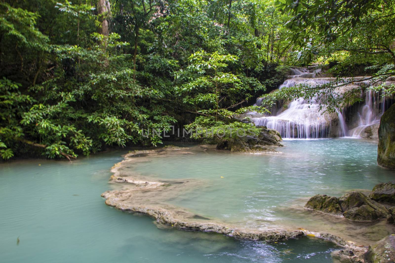 Beautiful landscape of Erawan falls at the national park of Kanchanaburi province, Thailand