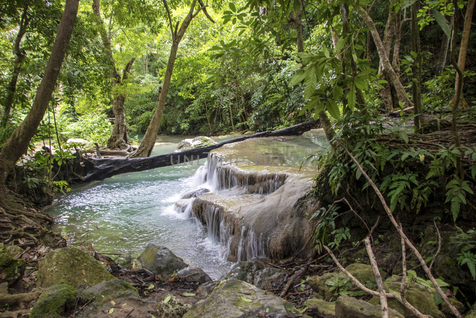 Beautiful landscape of Erawan falls at the national park of Kanchanaburi province, Thailand