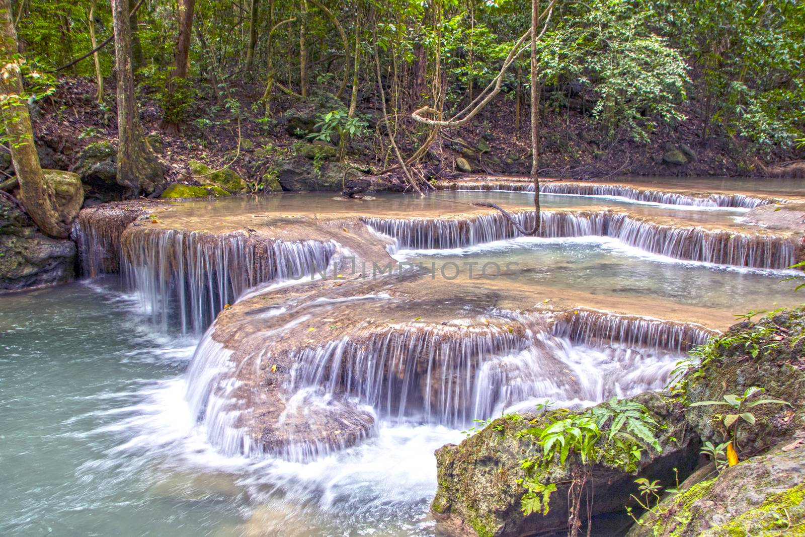Beautiful landscape of Erawan falls at the national park of Kanchanaburi province, Thailand