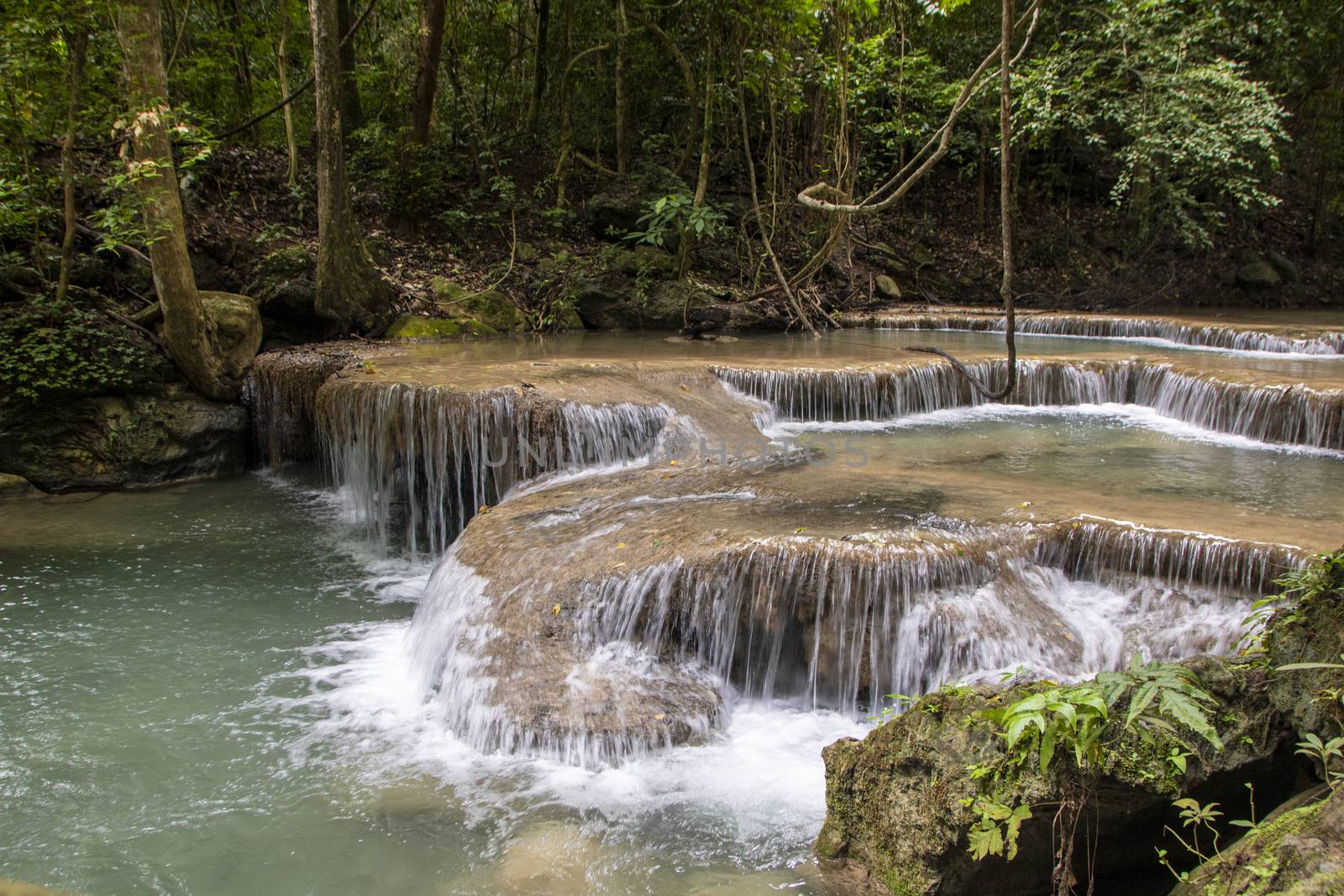 Beautiful landscape of Erawan falls at the national park of Kanchanaburi province, Thailand